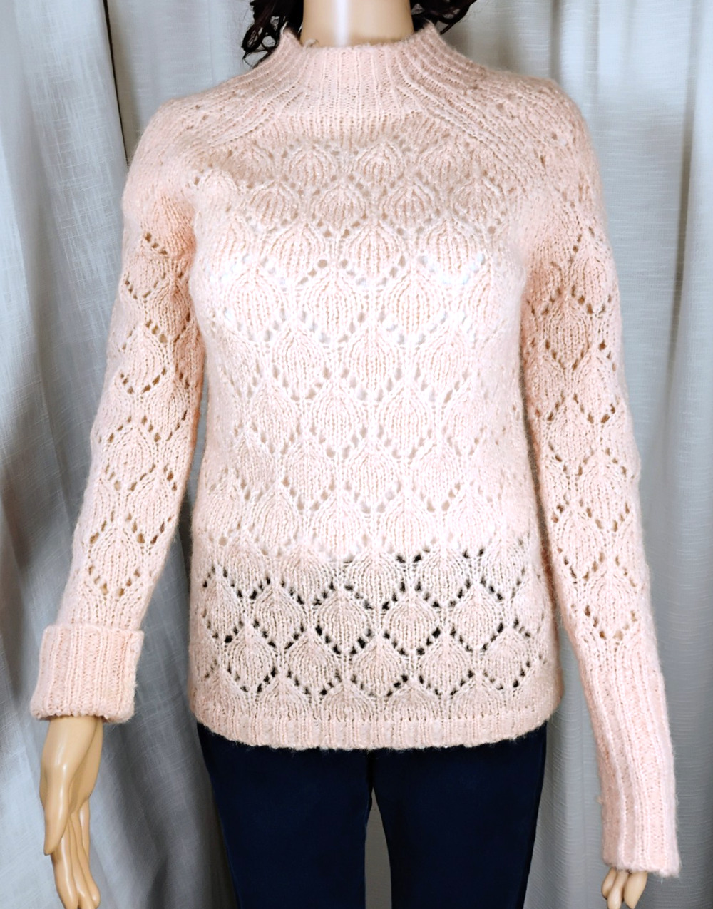 Ann Taylor Loft Mohair Wool Blend Pointelle Sweater Peach Mock Neck S Romantic